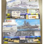 Two Tamiya model kits, Yamato and Musashi, both with motors, boxed,