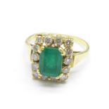 A yellow metal, emerald and diamond ring, 5.