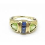 A 9ct gold, peridot and sapphire ring, 2.