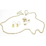 A 9ct gold chain, a 9ct gold chain with pearl pendant and a pair of 9ct gold St.