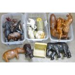 African and other carved animals,