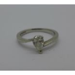 A platinum set pear brilliant cut diamond solitaire ring, 0.