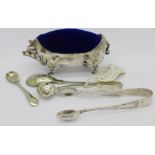 A George IV silver mustard spoon, two other spoons,