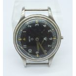 A Smiths military issue wristwatch, lacking stem and crown,