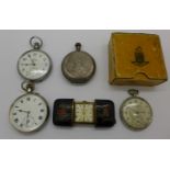 Four pocket watches and a purse watch,