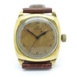 A 9ct gold cushion cased Omega wristwatch,