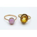 A 9ct gold and citrine ring and a 9ct gold and stone set ring, 4.
