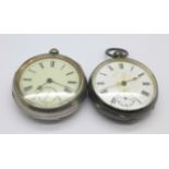 Two silver cased pocket watches,