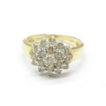 A 9ct gold and diamond cluster ring, 3.