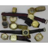 Ten wristwatches, Lucerne, Westclox, Ingersoll, etc.