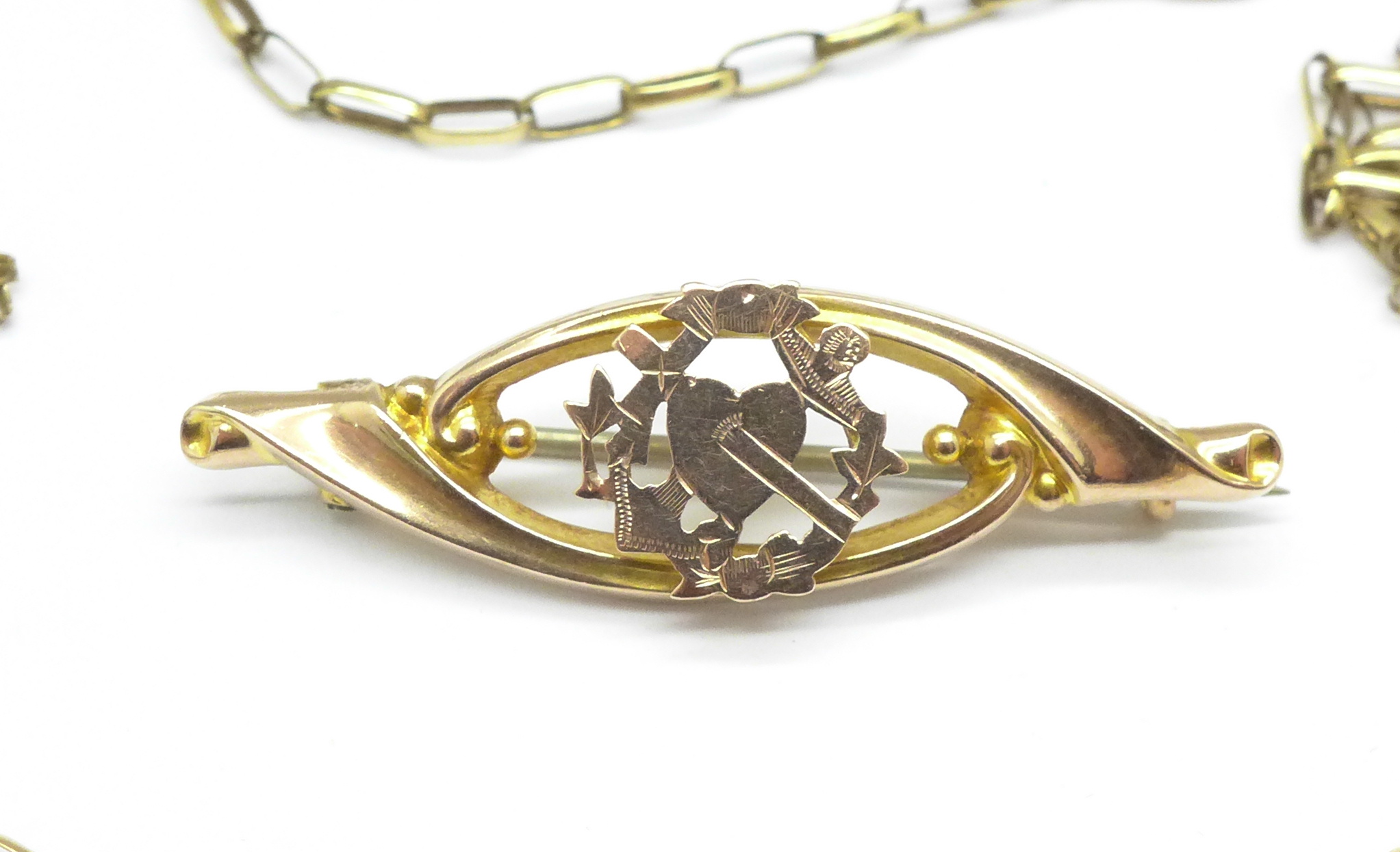 A 14ct gold Star of David pendant on a 9ct gold chain and a 9ct gold love heart brooch, - Image 2 of 3