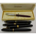 A Sheaffer fountain pen, boxed, a Conway Stewart pen with 14k gold nib, a Swan with 14k gold nib,