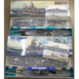 Two Tamiya model kits, Missouri and New Jersey, boxed,