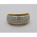 A 9ct gold three row forty-one diamond ring, 8g,