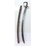A 1796 light cavalry troopers sword marked S & J Dawes with metal scabbard,