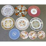 A collection of plates including Royal Crown Derby, Wedgwood Jasperware,