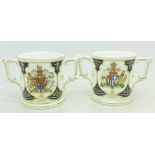 Two Royal Crown Derby limited edition commemorative two handled mugs, both 193/750,