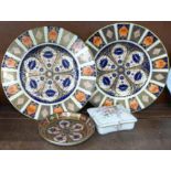 Two Royal Crown Derby Imari dinner plates,