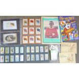 A collection of over 100 cigarette silks, cigarette cards, trade cards,