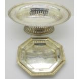 A pierced silver dish and a silver tray,