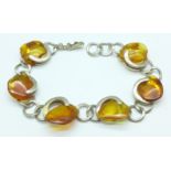 A silver and amber bracelet