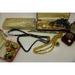 Costume necklaces including jet and hematite and other jewellery