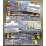 Two Tamiya model kits, Prince of Wales and King George V, boxed,