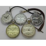 Five pocket watches including Services and Smiths,