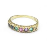 A 9ct gold, multi-coloured stone set 'Dearest' ring, set with diamond, emerald, amethyst, ruby, etc.