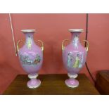A pair of porcelain two handled vases,