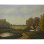 * Swanson, landscape with cottage and pond, oil on canvas, 41 x 52cms,