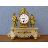 A 19th Century French gilt metal and alabaster mantel clock