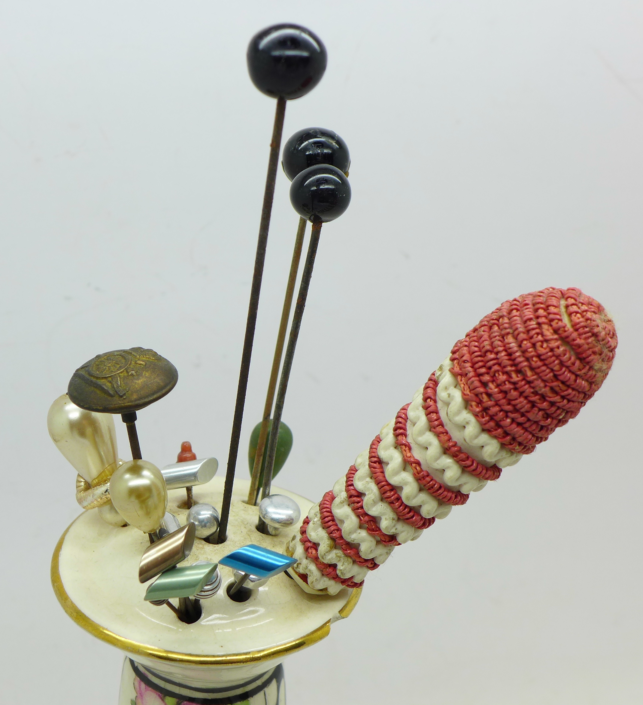 A hat pin holder with a collection of hat pins - Image 2 of 3