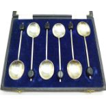 A set of six silver coffee bean spoons,