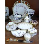 Royal Crown Derby bone china, sixteen pieces in total, including an Old Imari circular pot,