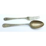 A silver christening fork and spoon, Birmingham 1900,