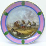 A Meissen charger with painted battle scene, signed,