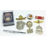 A Victorian silver Church of Scotland fob, sweetheart brooches, etc.