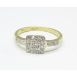 An Art Deco 18ct gold, platinum and diamond cluster ring, 3.