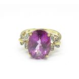 A 9ct gold, pink stone and diamond ring, 4.