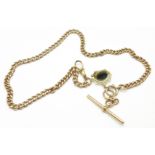 A 9ct gold Albert watch chain with fob, 34.