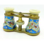 A pair of opera glasses decorated with enamel decoration,