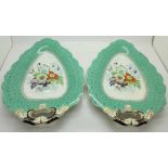 A pair of Victorian ironstone leaf shaped dishes