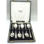 Six silver spoons, boxed,