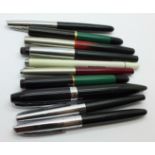 Ten assorted pens including Pelikan, Sheaffer, Conway and Parker,