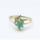 A 9ct gold, emerald and diamond ring, 1.