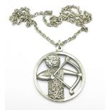 A Jorgen Jensen Danish pewter pendant and chain,