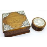 A silver mounted wooden jewellery box and a 925 silver mounted circular box