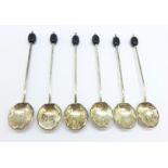 A set of six silver coffee bean spoons,