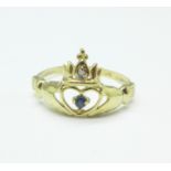 A 9ct gold, sapphire and diamond ring, 1.